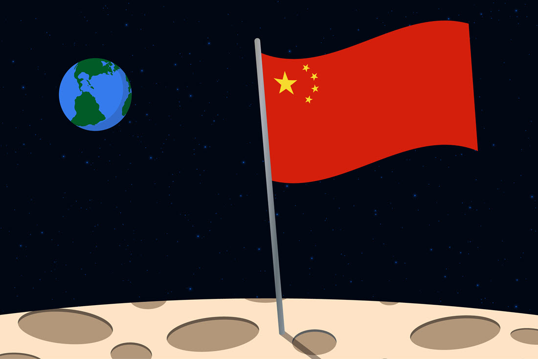China Flag on Moon